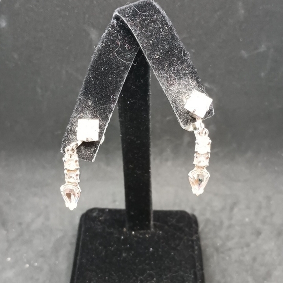 Vintage Jewelry - Silver Tone Textured Drop Earrings with Crystalline Design